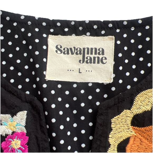 Savanna Jane Blouse Top Womens Large  Embroidered Flutter Sleeves Boho Peasant - Picture 3 of 9